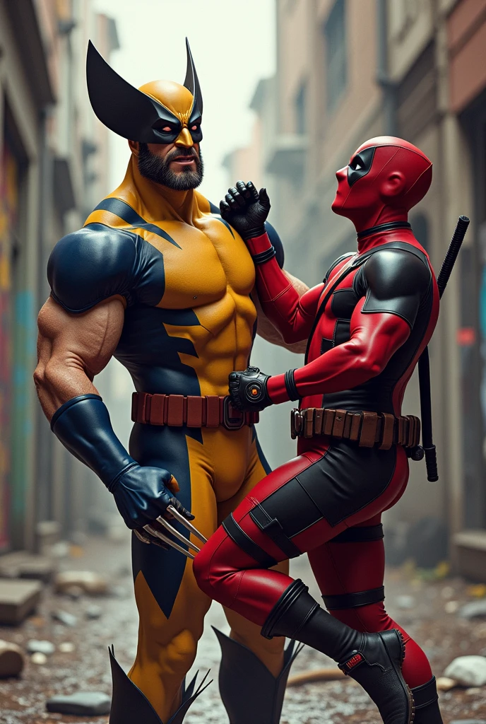 Deadpool grabbing Wolverine's buttocks