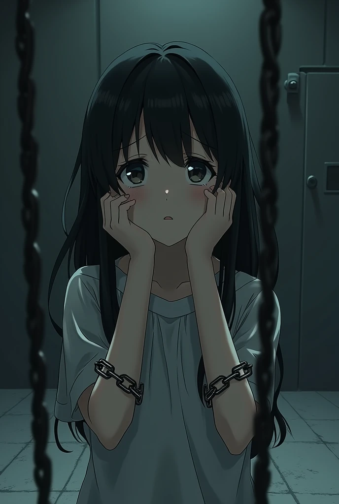 Anime girl prisoner chained sad