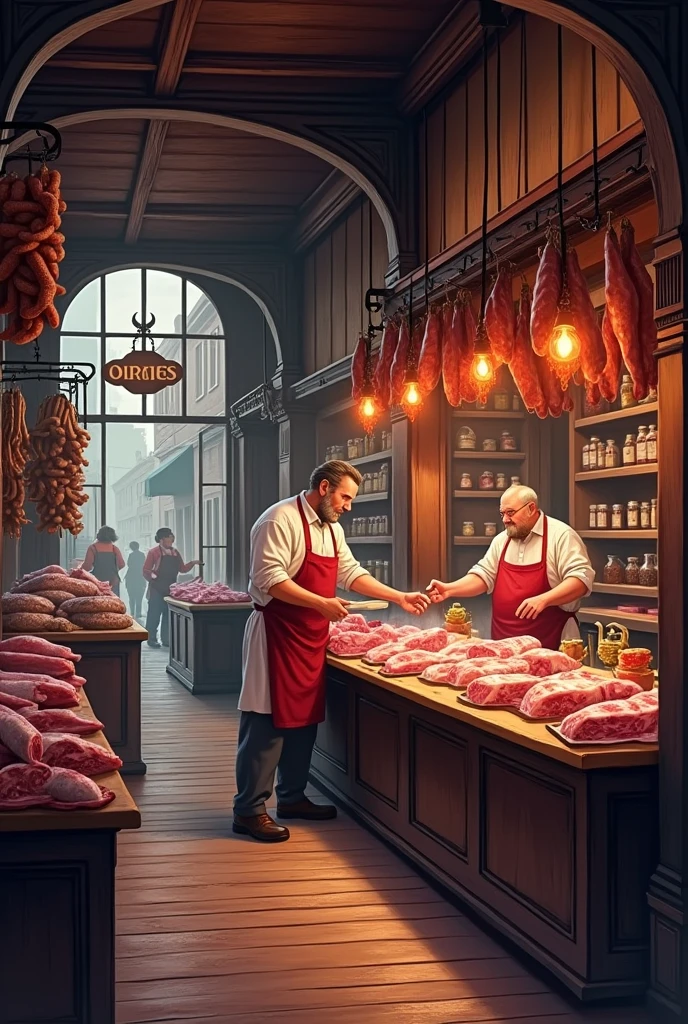 Small butcher shop offering pork, beef and chicken