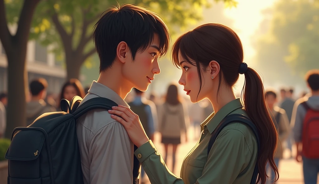 A woman touches a man's side、Students、Real
