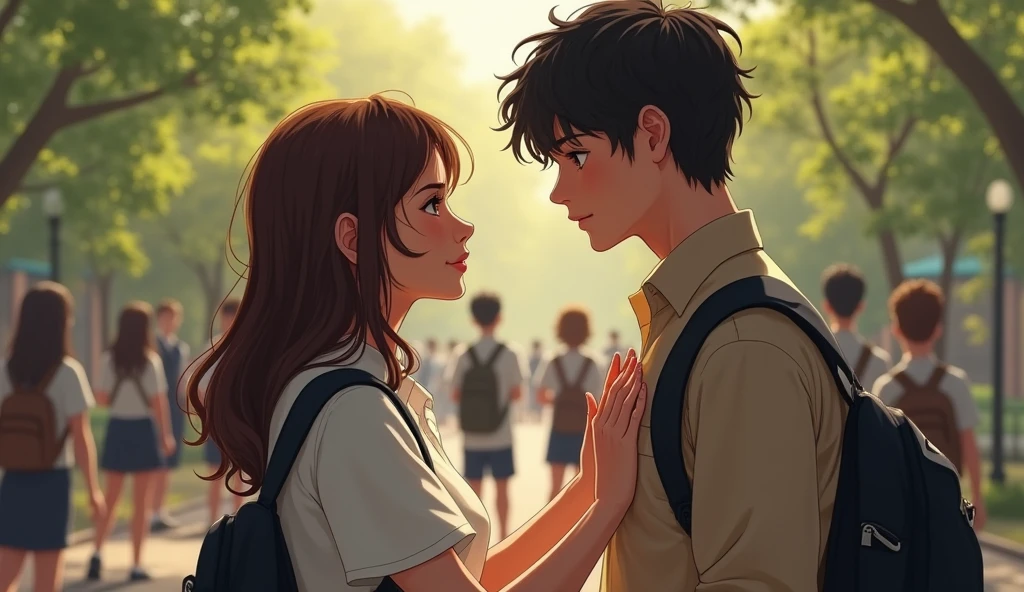 A woman touches a man's side、Students、Real