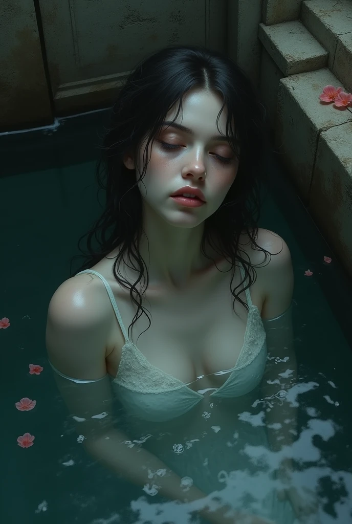 Realistic gothic digital art portrait with water