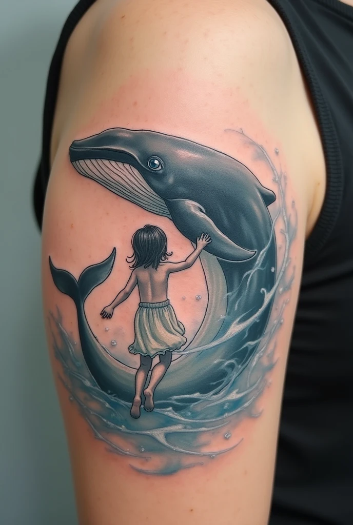 Whale and child related tattoo
