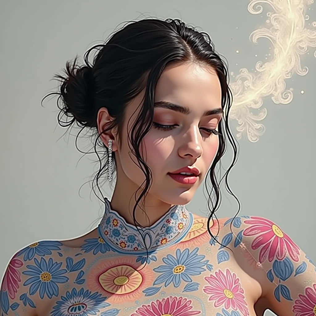 (masterpiece), ultra photorealistic, cute 18 years old magic woman, Genie, folkloric creature, (from "Aladdin"), full body shot, canon wide angle lens, cute sexy, nudist, pleasure, seductive look, sparkling eyes, ghost blue smoke body, perfect anatomy, slightly open mouth, shrouded in smoke, smoke particles, halo, (bioluminescent:0.95), vivid colors, vibrant color details, (frame the head), Centered image, medieval arabic background, sunset, cinematic, dark fantasy style, fairy tales aesthetic, luminism, 16k Resolution, human hands, wonderfull, elegant, approaching perfection, dynamic, depth of field, film grain, highly detailed, facing directly at the viewer, stunningly beautiful, detailed hairstyle,