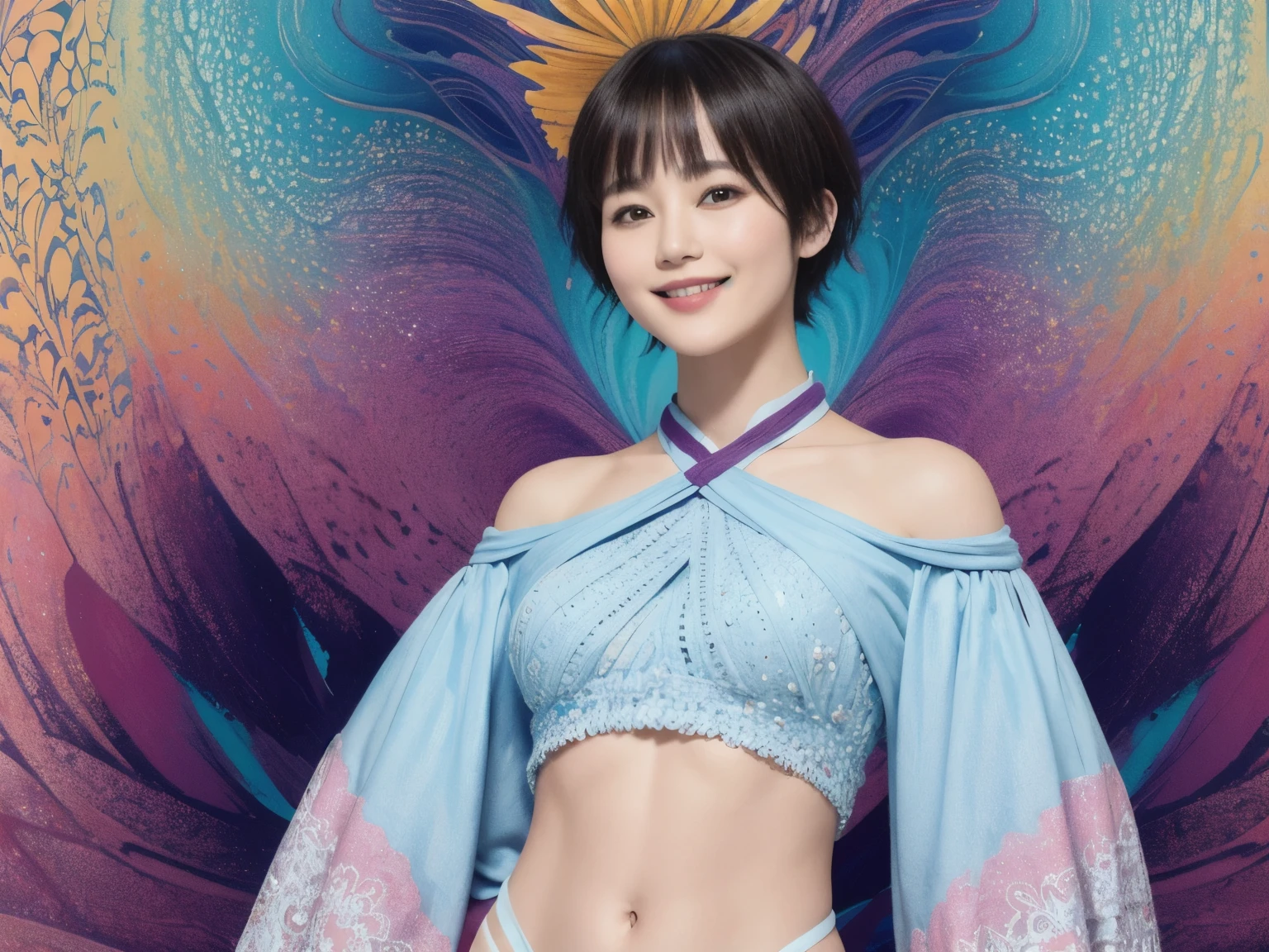  (((show your chest:1.6))),(((show your chest:1.6))),(((show your chest:1.6))),masterpiece, highest quality, 8K, absurd, beautiful girl, cute, outdoor,((Seven episodes were filmed.:1.4)), (Completely naked:1.5), Wear a cashmere scarf, (dark brown hair),Good shape, no makeup, , 、Voluptuous style: close and far, Depth of the bounds written, surreal, High resolution, photograph, sharp focus, North African Trade Area, face lamp, dynamic lighting, highest detailed, Bathroom, earrings, necklace,Extreme detaileds、Super detaileded、detailed、real skin、exquisite features、Positive and optimistic、The background is a colorful flower field