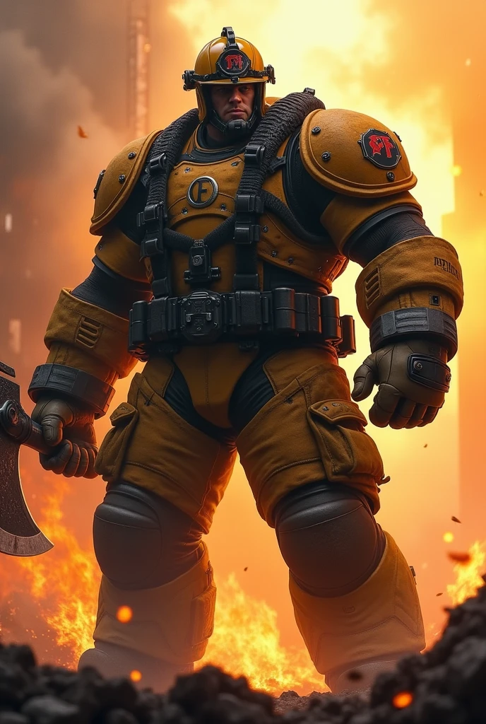 Juggernaut firefighter holding a fire axe
