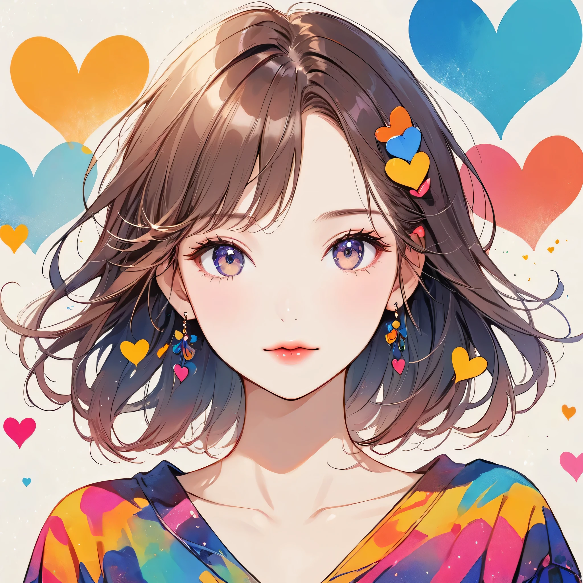 Micho colorful style, Simple Line Initialism,Abstract art,Urban Background, (((The most beautiful girl of all time))), Sweet face. Lips in love, colorful hearts, stylish design