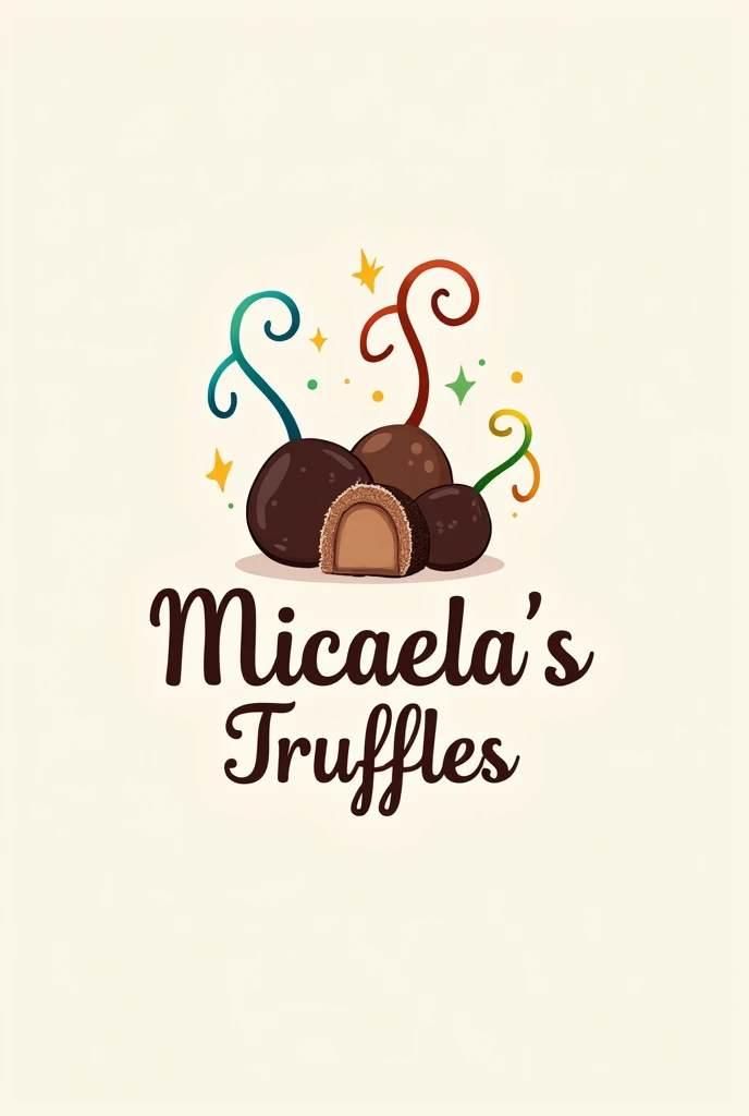 logo of truffles with colored tails with the name of micaela`s truffles
