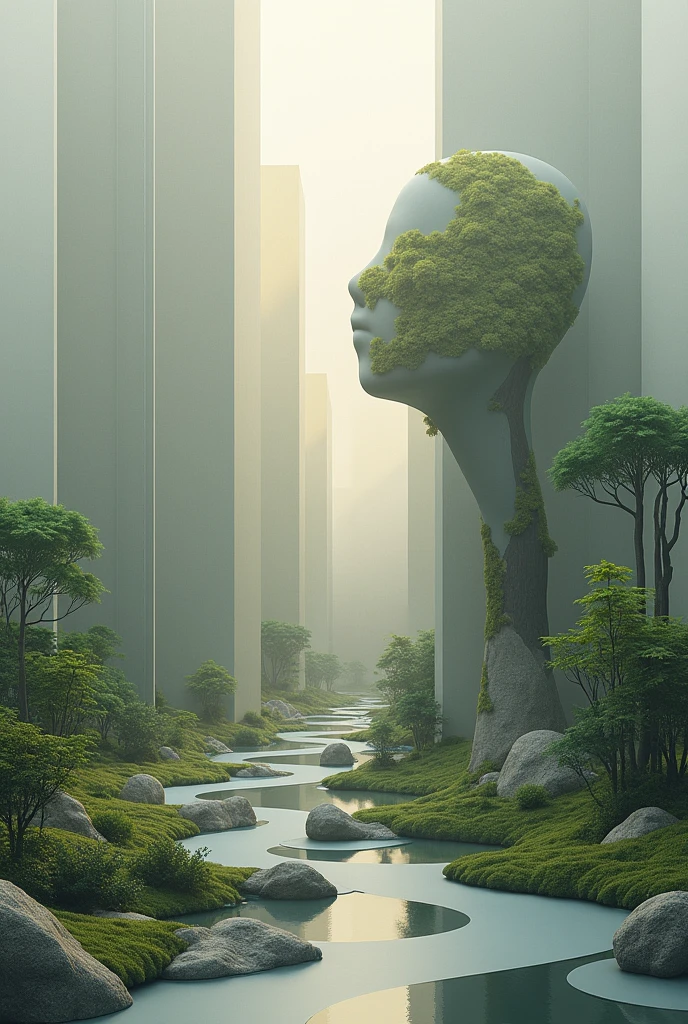 Abstract geometric composition on blurred boundaries between nature and human beings