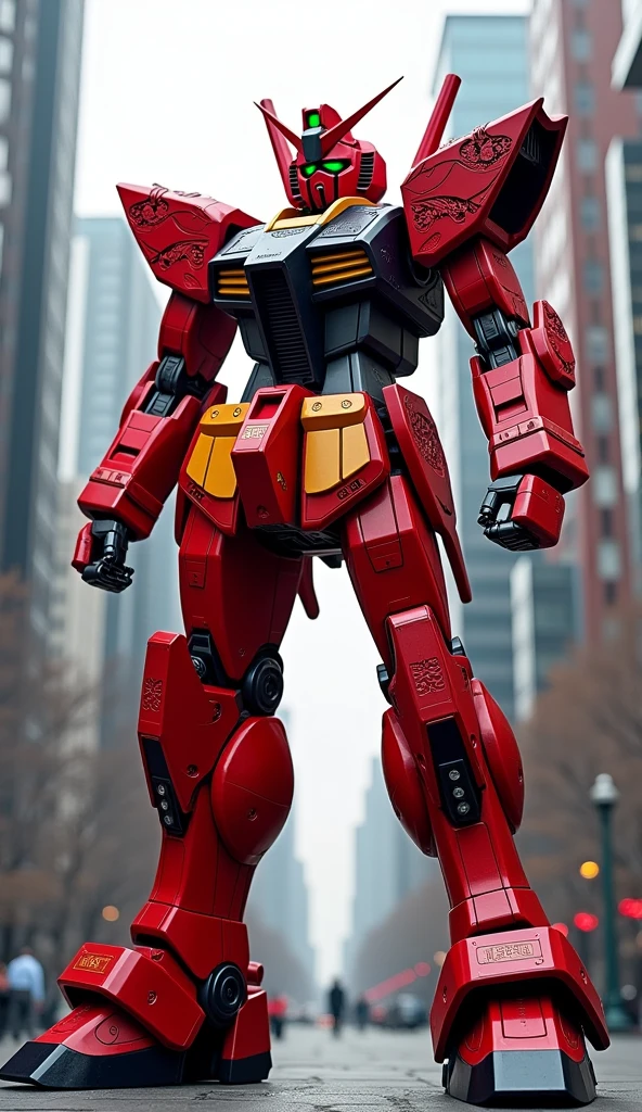 An elaborately crafted red Gundam