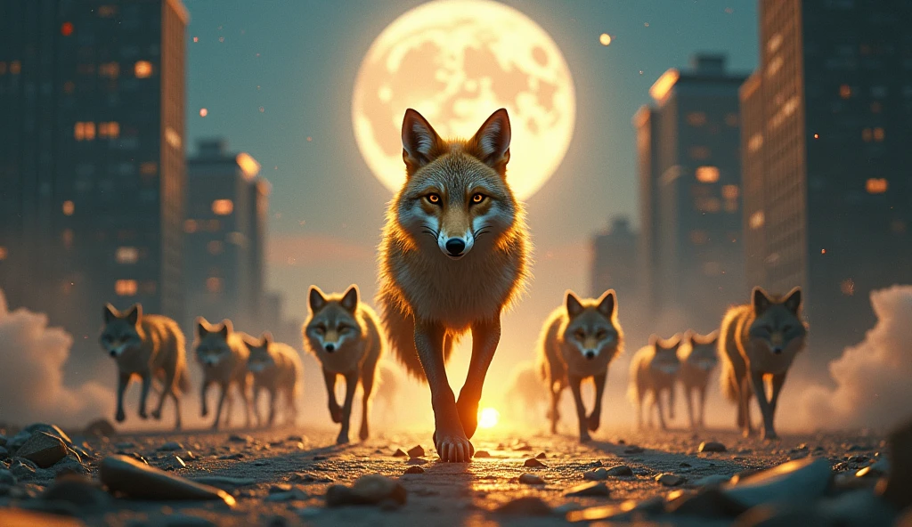 The image for the music *"You know from the front"* can have a powerful concept that emphasizes strength, the confidence and dominance of the fox and the Fox group. Here is an idea for the image:

**Image Description:**
The central scene shows a majestic fox, with a shiny golden or silver coat, moving forward in a determined manner. His eyes are fixed straight ahead, conveying a penetrating and relentless gaze. She is in a night scene, with the full moon illuminating the background, highlighting his imposing figure.

Behind the fox, there is a pack of wolves on the retreat, in dark shadows, almost invisible, symbolizing the defeat and failure of their opponents. The fox walks on a path paved with fragments of broken walls, symbolizing the obstacles she overcame and left behind.

As the fox advances, the ground beneath her transforms into a futuristic urban landscape, with tall buildings and bright lights, representing the sucesso e o poder alcançado. In one of the tallest buildings, there is a large golden cup with the name "Fox" engraved, symbolizing the victory and immortalized legacy of the group.

Around the fox, digital elements float in the air, representing the "virtual" who observes and recognizes the spectacle, mens, Ao fundo, clouds of smoke and debris dissipate, representing the destruction of the rival group.

**Paleta de cores:** Metallic tones (doradas, Plata), dark blue for the night scene, red for the details, and touches of neon to represent the future and digital power.

This image would perfectly capture the challenging and winning spirit of the song. *"You know from the front"*, highlighting Fox&#39;s superiority and determination.
