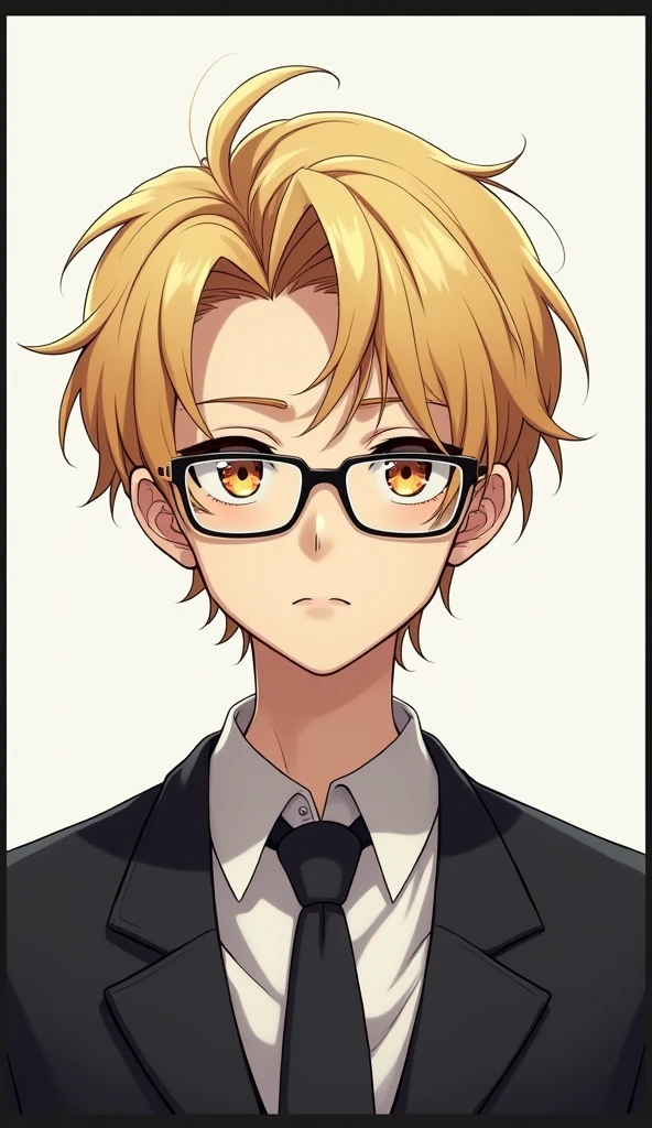 Anime Bishonen、Black square frame glasses、Thin Hair、Short bangs、blonde、Amber Eyes、Intellectual atmosphere