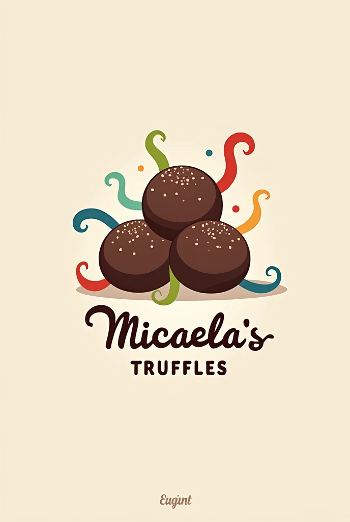 logo of truffles with colored tails with the name of micaela`s truffles
