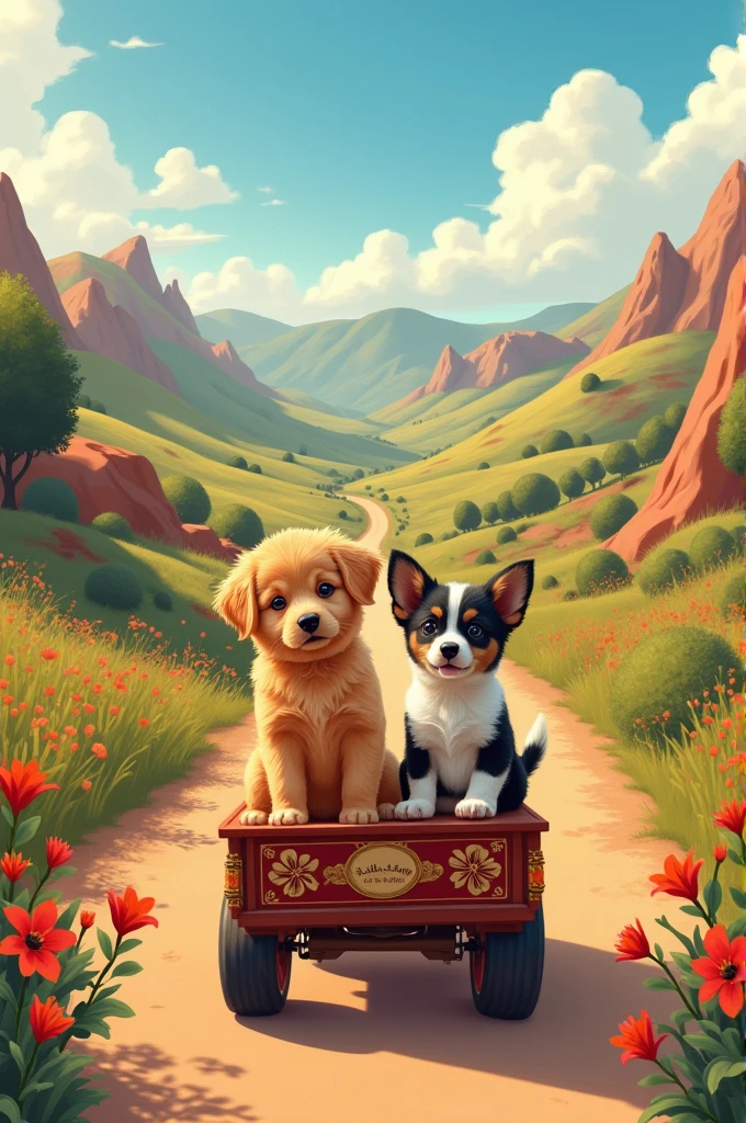 Image of 2 puppies traveling on the roads of Peru c