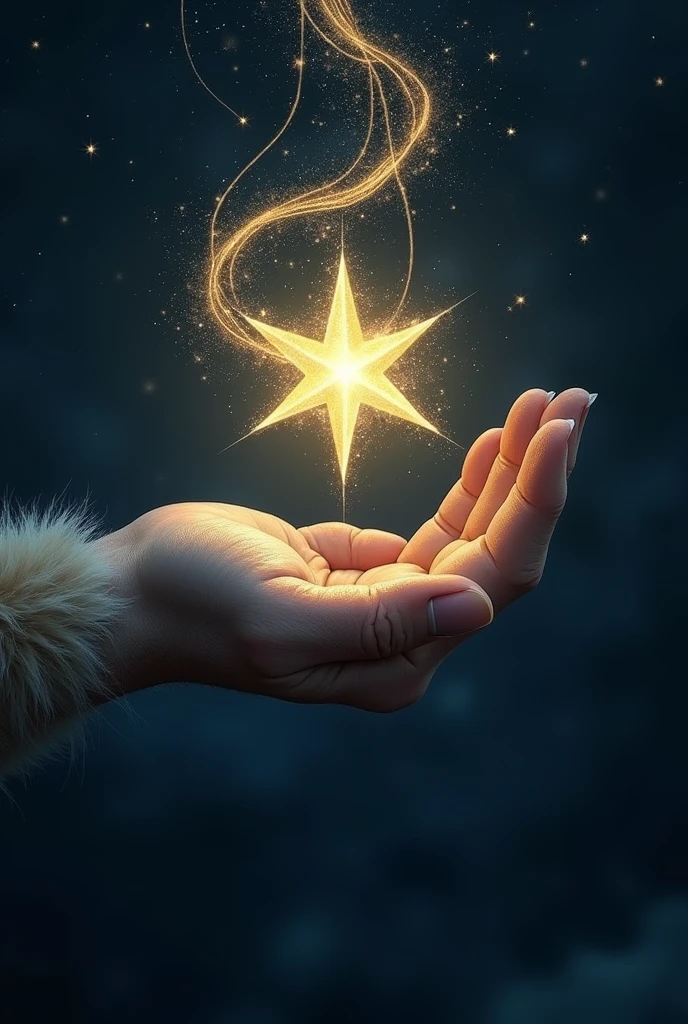 Draw a wolf's paw holding a star with some threads with the word "GalaxyPaws" above