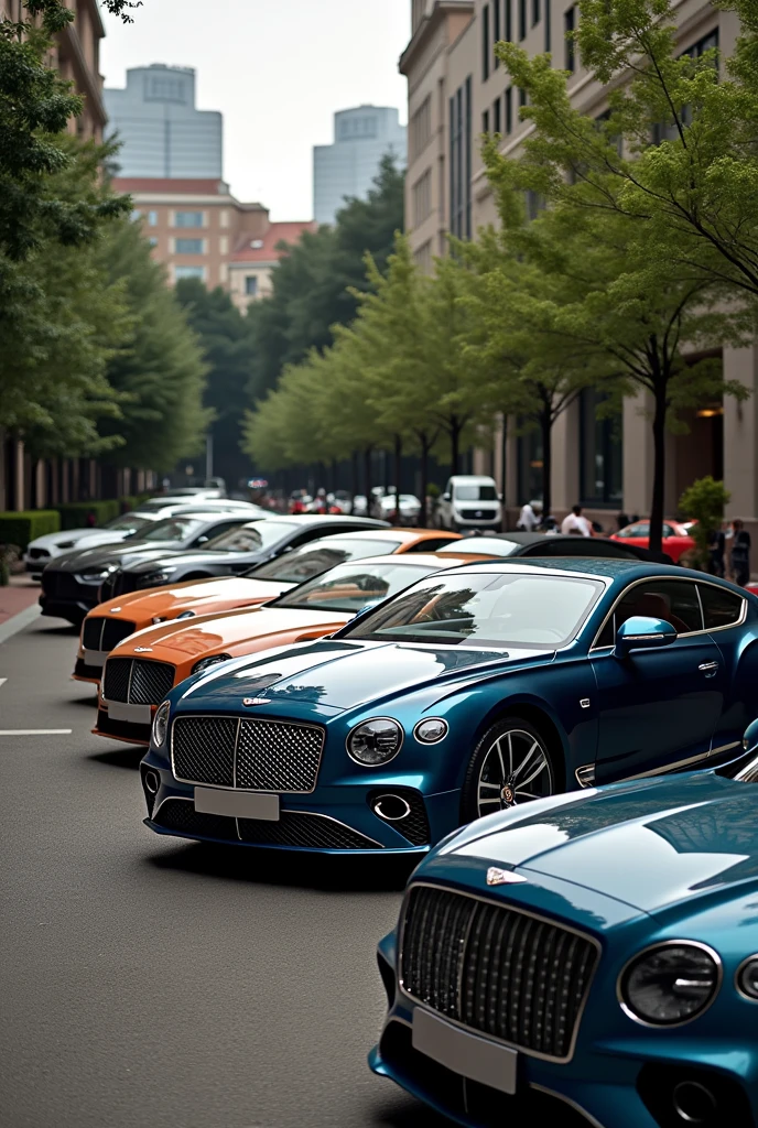 Luxury cars in a parking lot
