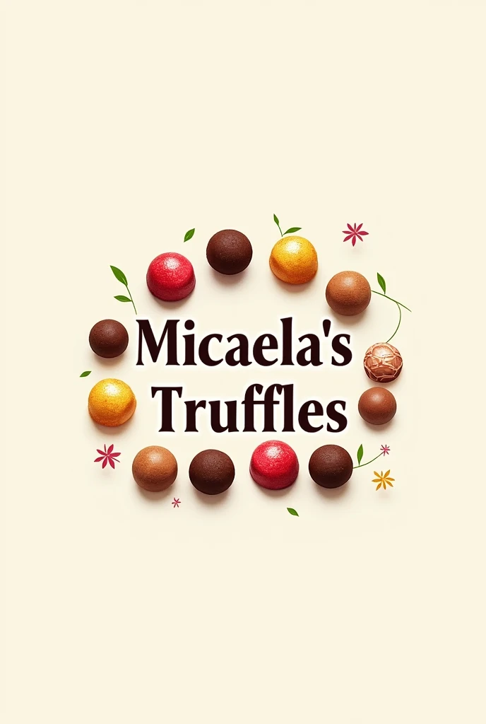 Truffle logo with colored balls with Micaela's name`s truffles
