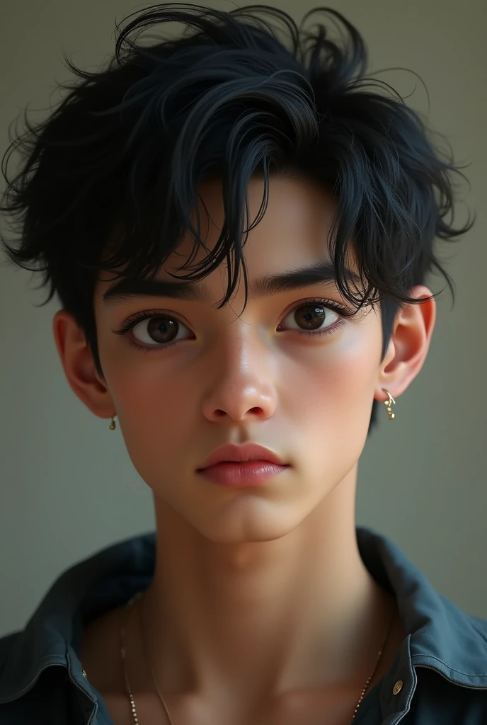 (photorealism:1.2), sexy guy, white skin, black hair, black eyes, Bambi eyes