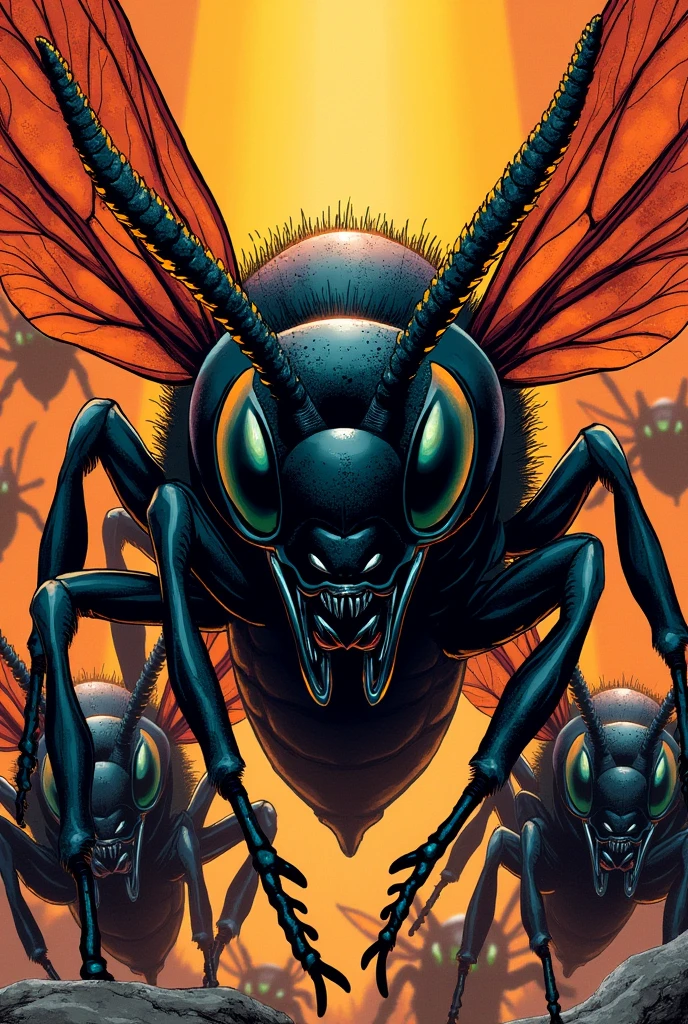 Troop of black wasps, comic art