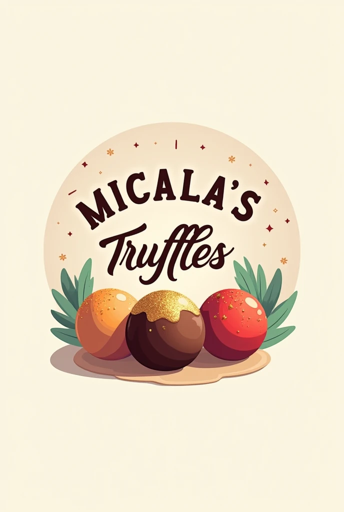 Truffle logo with colored balls with Micaela's name`s truffles