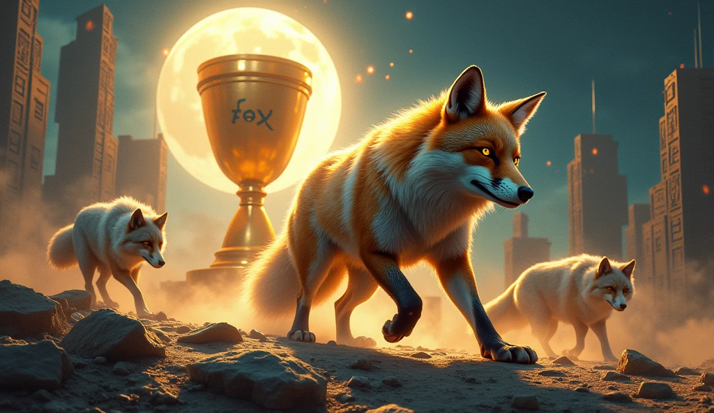 The image for the music *"You know from the front"* can have a powerful concept that emphasizes strength, the confidence and dominance of the fox and the Fox group. Here is an idea for the image:

**Image Description:**
The central scene shows a majestic fox, with a shiny golden or silver coat, moving forward in a determined manner. His eyes are fixed straight ahead, conveying a penetrating and relentless gaze. She is in a night scene, with the full moon illuminating the background, highlighting his imposing figure.

Behind the fox, there is a pack of wolves on the retreat, in dark shadows, almost invisible, symbolizing the defeat and failure of their opponents. The fox walks on a path paved with fragments of broken walls, symbolizing the obstacles she overcame and left behind.

As the fox advances, the ground beneath her transforms into a futuristic urban landscape, with tall buildings and bright lights, representing the sucesso e o poder alcançado. In one of the tallest buildings, there is a large golden cup with the name "Fox" engraved, symbolizing the victory and immortalized legacy of the group.

Around the fox, digital elements float in the air, representing the "virtual" who observes and recognizes the spectacle, mens, Ao fundo, clouds of smoke and debris dissipate, representing the destruction of the rival group.

**Paleta de cores:** Metallic tones (doradas, Plata), dark blue for the night scene, red for the details, and touches of neon to represent the future and digital power.

This image would perfectly capture the challenging and winning spirit of the song. *"You know from the front"*, highlighting Fox&#39;s superiority and determination.