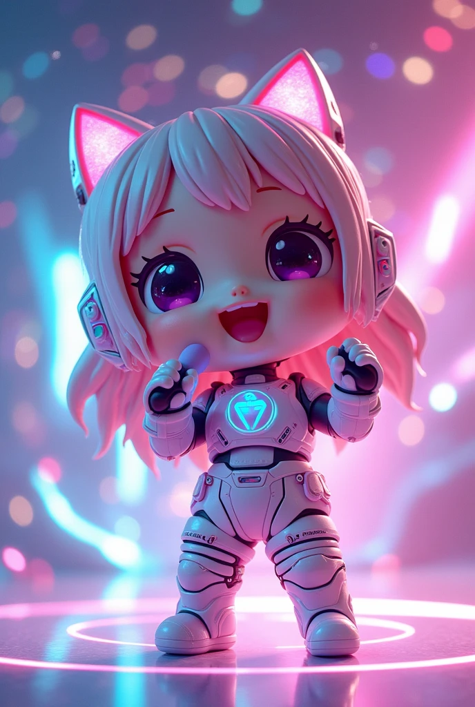 (Chibi), Idol, Singing in a space scene, Kawaii Tech, kawaii, Cute, Pastel colors, Best Quality, Happy, scifi