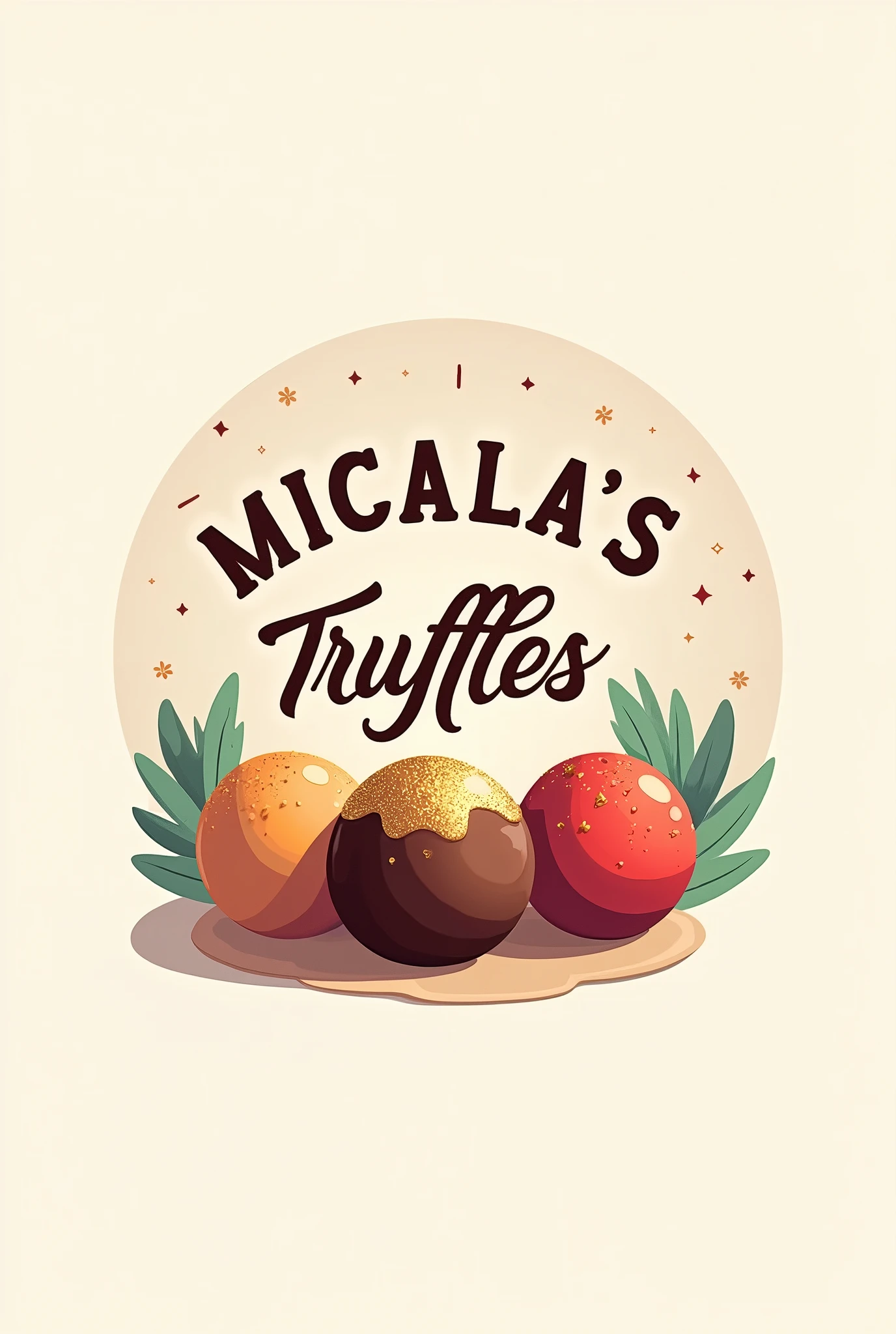 Truffle logo with colored balls with Micaela's name`s truffles