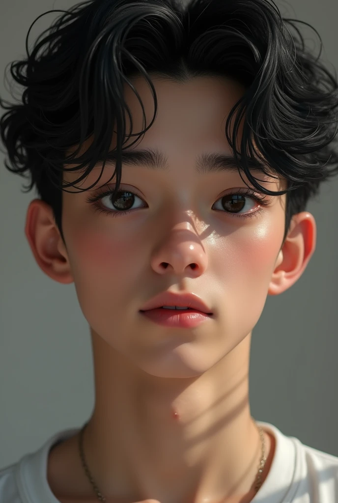 (photorealism:1.2), sexy guy, white skin, black hair, black eyes, Bambi eyes, Boyfriend