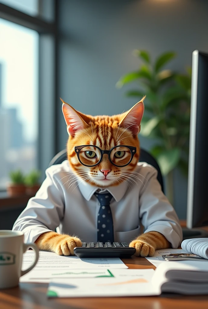 Cat working in an accounting firm