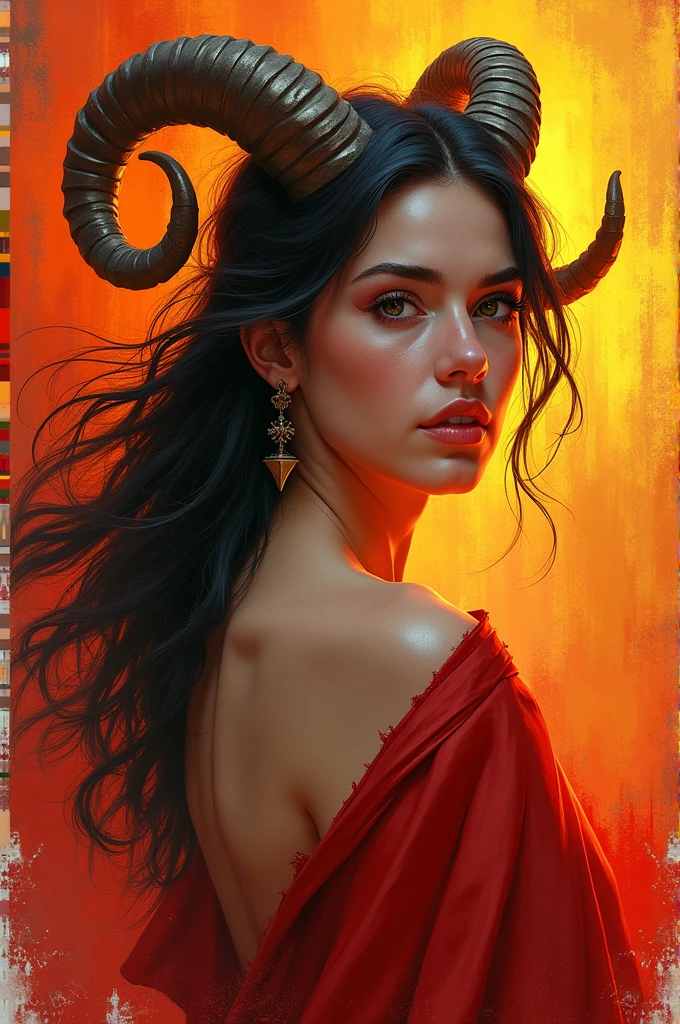 Create a female personification of the Aries sign