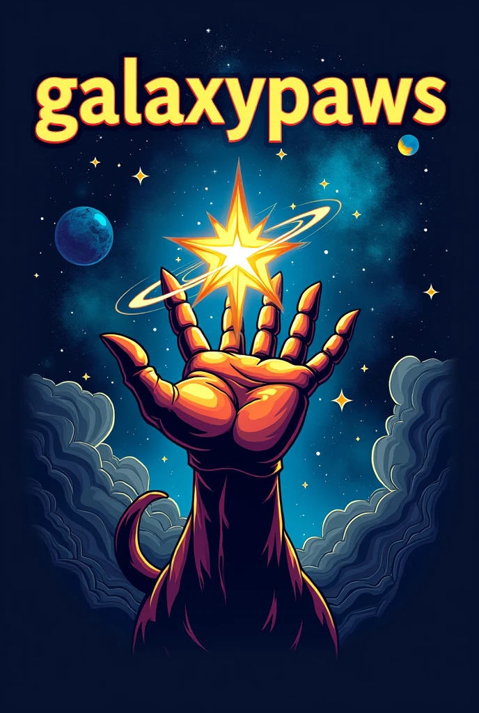 Create a logo with a dog paw holding a star with the words "GalaxyPaws" at the top