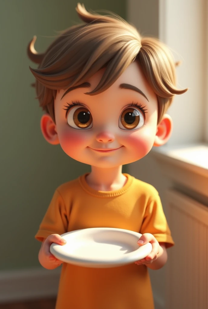 The same child from the drawing. .Pixar style 3d l.Delicate symmetrical face.honey-colored eyes.