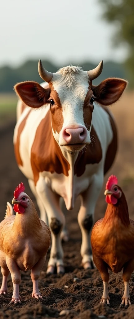 Farm where cows appear, Pigs and chickens in high definition and look very realistic