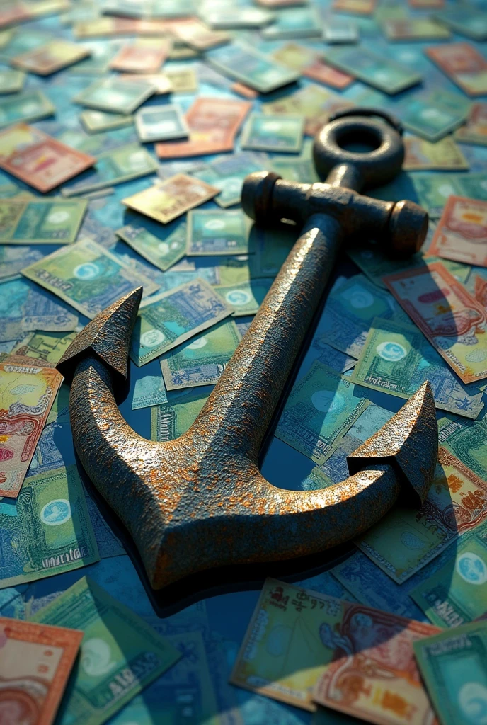 Anchor thrown into the sea of Guatemalan quetzal bills