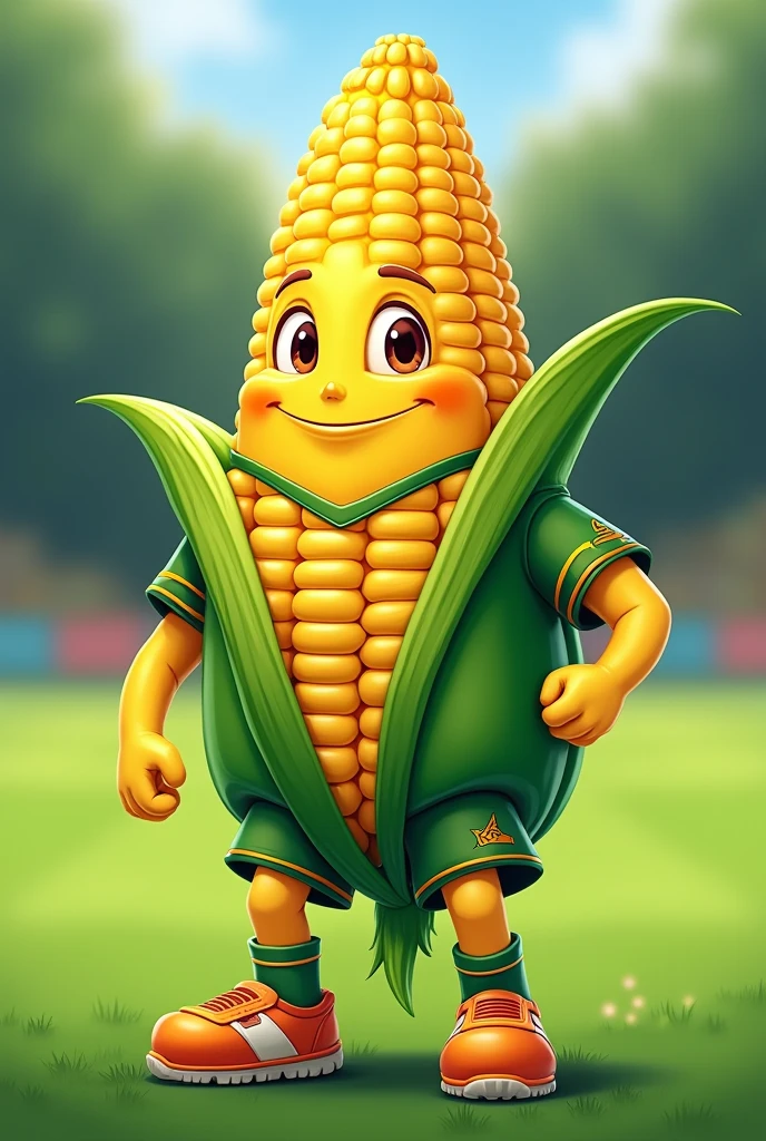 Sweet corn with green and white soccer uniform 