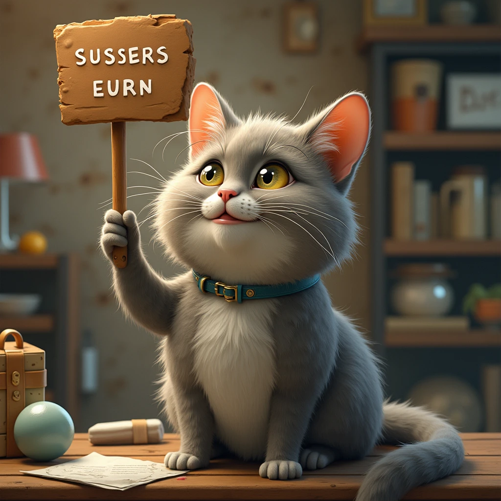 Hyperrealistic cat in a business with a sign that says kuchotop