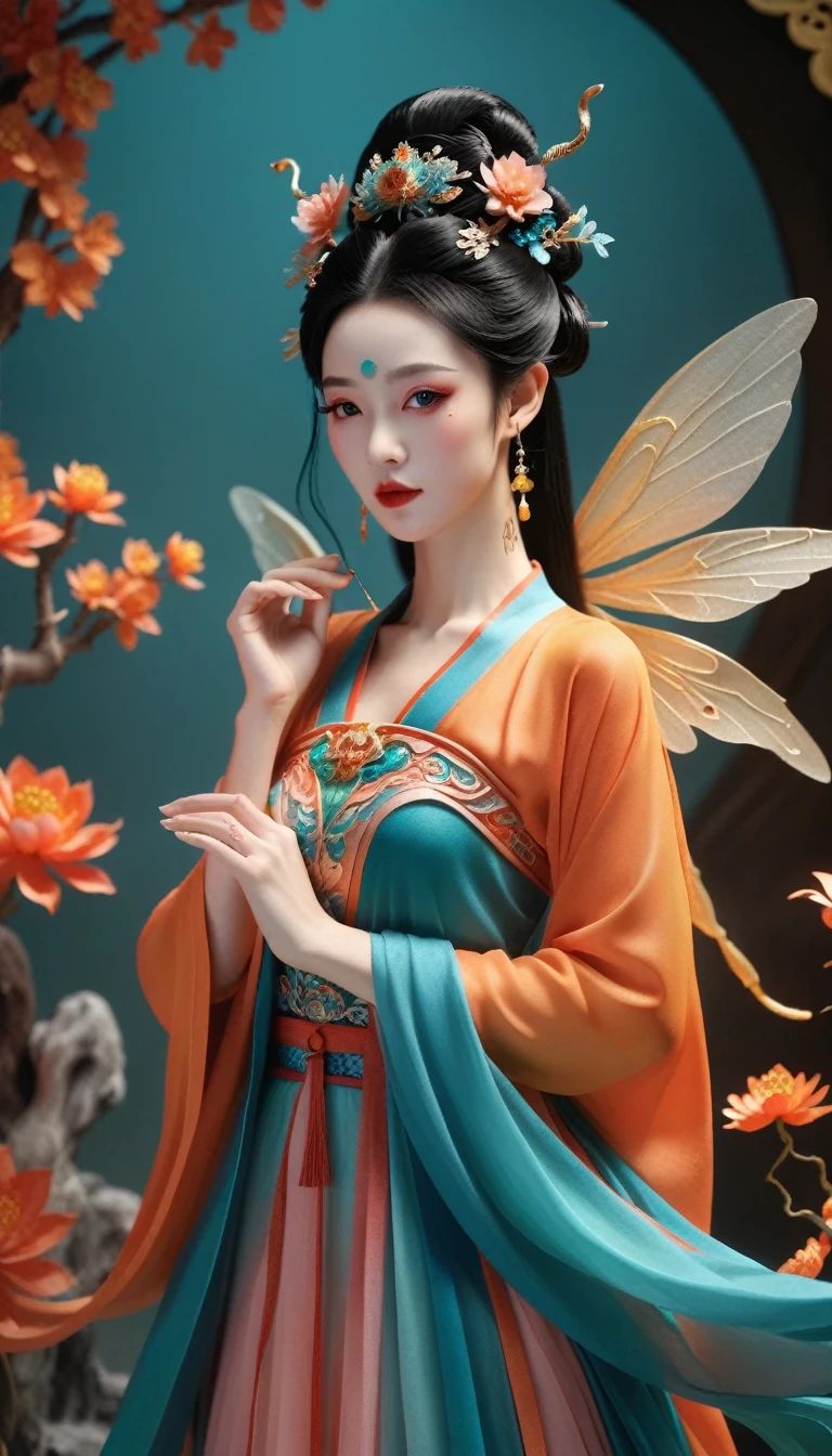 Three-dimensional ancient style，Vibrant Chinese Aesthetics，Elegant ancient Chinese fairy，Chang&#39;e，Mooncake in hand，Moon Rabbit，Starry Sky，osmanthus tree，A woman in a gorgeous rainbow Hanfu dress stands on a cliff and looks up at the starry sky，Beautiful facial features，(whole body:1.4)，Vibrant colors，Sparkling clothing，Embraces Flashing Stone Texture，Crystal shoes，iridescent gradient fluorescent ribbons，Exquisite，Light Wave，Tradition，Exquisite，Perfect composition，Ultra HD，Crescent earrings，Raise your eyebrows，Jade Phoenix Branch，Forehead Gem，(Look directly at the audience:15)，((((Facing the audience))))，((((Phoenix crown and bridal robe))))，(((Ancient Chinese palace looming in the clouds in the distance)))，Space，Galaxy，Heavenly Goddess，Astral，dream，Beautiful celestial spirit，Beautiful fantasy paintings，Beautiful fantasy art，Ethereal fantasy，Very beautiful fantasy art，Digital Art Fantasy，Enchanting and otherworldly，Fantastical beauty，Octane uhd 8K渲染的精美艺术，Volumetric Light，Natural soft light，(Ultra-fine:1.2，Bright colors，Movie Lighting，Chiaroscuro，Ray Tracing，Surrealism，uhd，masterpiece，precise，Anatomically correct，Textured Skin，Super Detail，8k)
