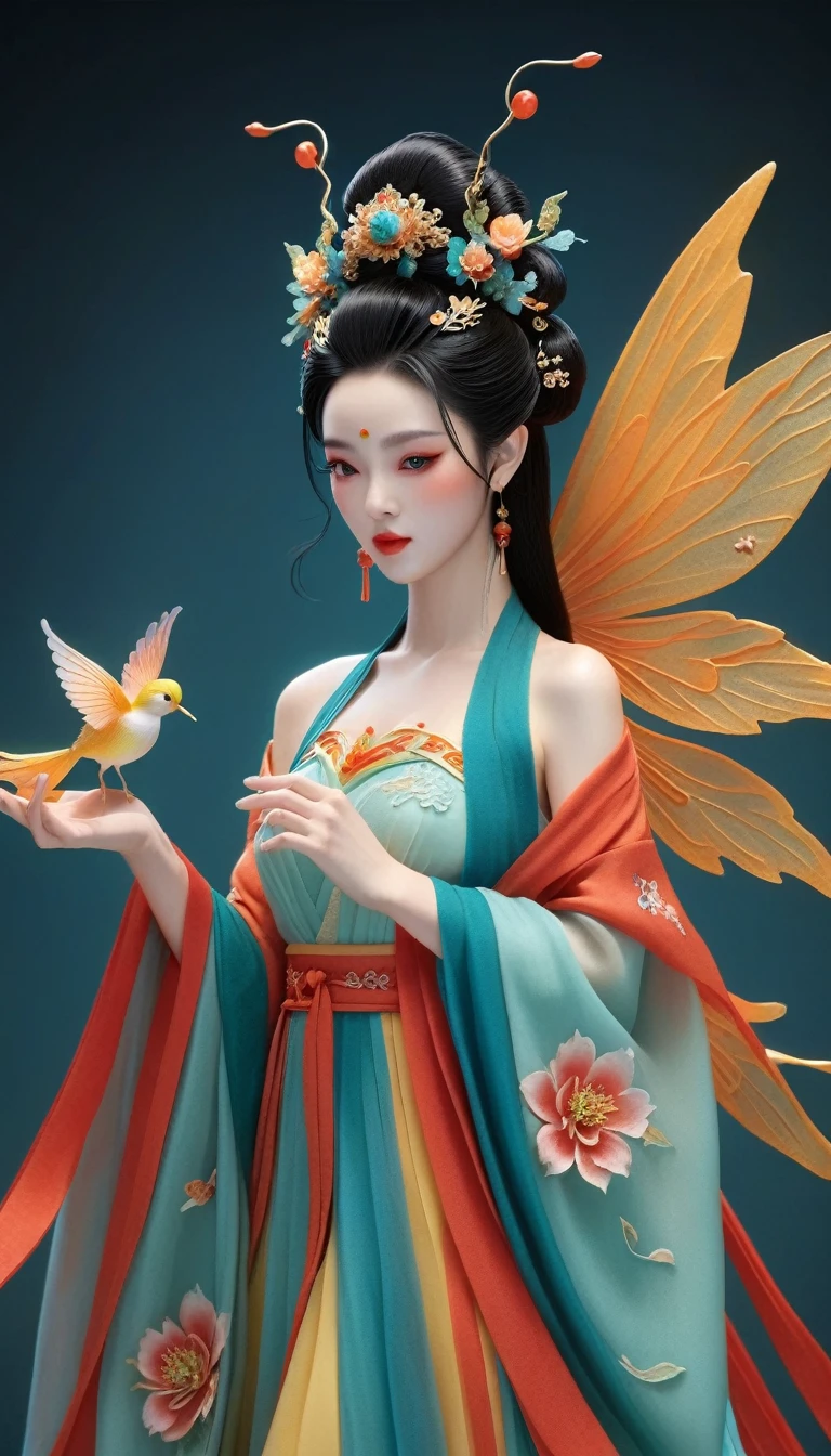 Three-dimensional ancient style，Vibrant Chinese Aesthetics，Elegant ancient Chinese fairy，Chang&#39;e，Mooncake in hand，Moon Rabbit，Starry Sky，osmanthus tree，A woman in a gorgeous rainbow Hanfu dress stands on a cliff and looks up at the starry sky，Beautiful facial features，(whole body:1.4)，Vibrant colors，Sparkling clothing，Embraces Flashing Stone Texture，Crystal shoes，iridescent gradient fluorescent ribbons，Exquisite，Light Wave，Tradition，Exquisite，Perfect composition，Ultra HD，Crescent earrings，Raise your eyebrows，Jade Phoenix Branch，Forehead Gem，(Look directly at the audience:15)，((((Facing the audience))))，((((Phoenix crown and bridal robe))))，(((Ancient Chinese palace looming in the clouds in the distance)))，Space，Galaxy，Heavenly Goddess，Astral，dream，Beautiful celestial spirit，Beautiful fantasy paintings，Beautiful fantasy art，Ethereal fantasy，Very beautiful fantasy art，Digital Art Fantasy，Enchanting and otherworldly，Fantastical beauty，Octane uhd 8K渲染的精美艺术，Volumetric Light，Natural soft light，(Ultra-fine:1.2，Bright colors，Movie Lighting，Chiaroscuro，Ray Tracing，Surrealism，uhd，masterpiece，precise，Anatomically correct，Textured Skin，Super Detail，8k)
