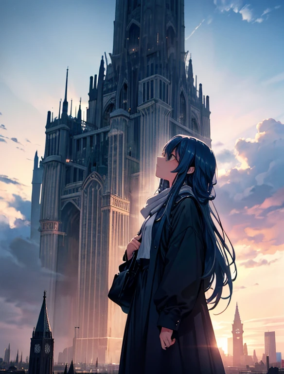 Girl looking up scene 1: The shadow of the tower at dusk A girl stands quietly with the sky as her backdrop, Dyed a bluish color. Towering before her was a gigantic structure called the Tower of Babel.. The Shape, Like piercing the clouds, It's like it's reaching the sky. The girl's gaze is directed towards the top of the tower.. tower, Enveloped in the darkness of the night, Creates a great atmosphere. The surface of the tower has a complex pattern..is engraved. It looks like an ancient script. The girl seems to have sensed something deep within the tower.. Is it a memory of a masterpiece?、Or is it a longing for an unknown fantasy world?? Scene 2: Memories of the starry sky As countless stars twinkle in the night sky、The girl stands at the top of the Tower. At her feet, The city lights shine like jewels. The girl closes her eyes and takes a deep breath. The scent of the night breeze mixes with the old smell of the tower.. The girl's mind replayed a famous story. It was a story of adventure and friendship that the girl read.。 . The main character of the story, like, Climbed the Tower of Babel. There, She met her friends、Mr.々Overcome difficulties. One day the girl、, Main character, I'll go on an adventure. Scene 3: The promise of the morning glow The girl is when the morning sun shines on the tower、Left the tower. Recall, The tower shines in the morning sun、god々It even seemed. The girl decides to climb this tower again someday.. And she, She vows to tell the rest of the story. Step by Step, The girl began to walk towards the future..