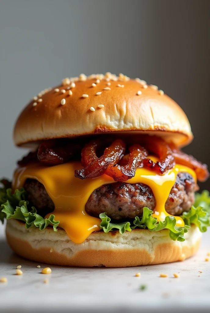 Burger with caramelized onions and melted cheese