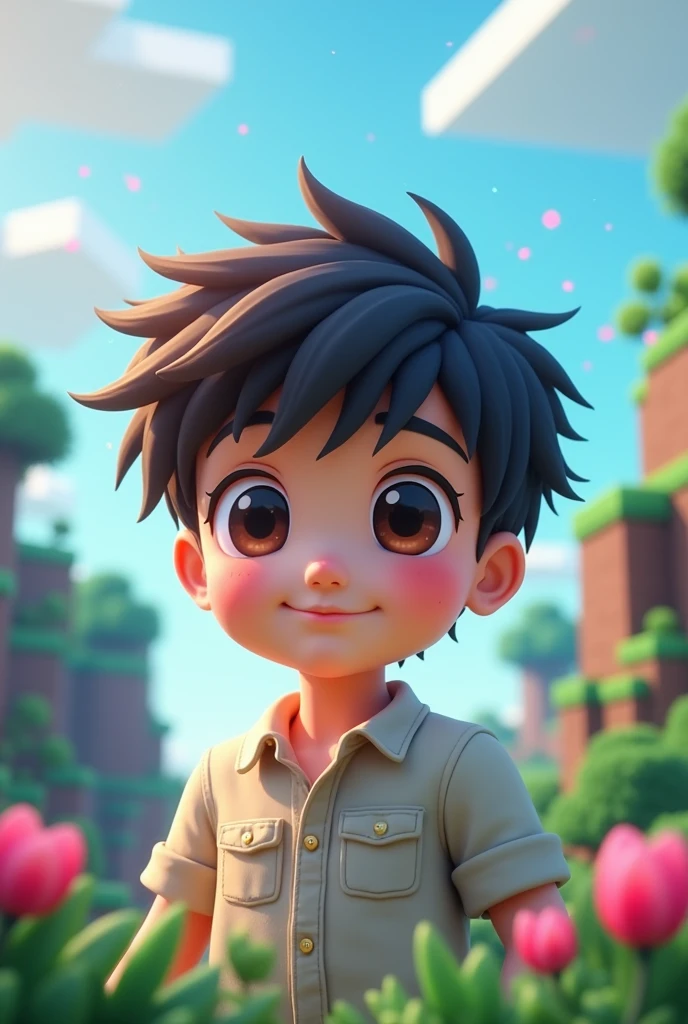 A cute anime boy with text "ToxicXD" with animated minecraft background