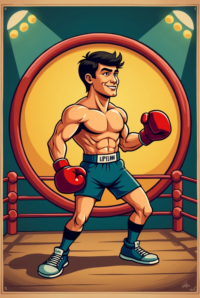 1920's cartoon mascot logo in circle, boxing ring,text Liparteliani