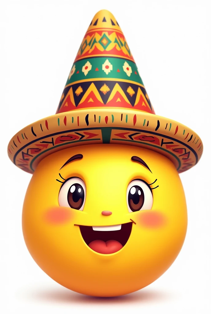 Yellow circular smiling emoji with an Inca culture hat with a transparent background