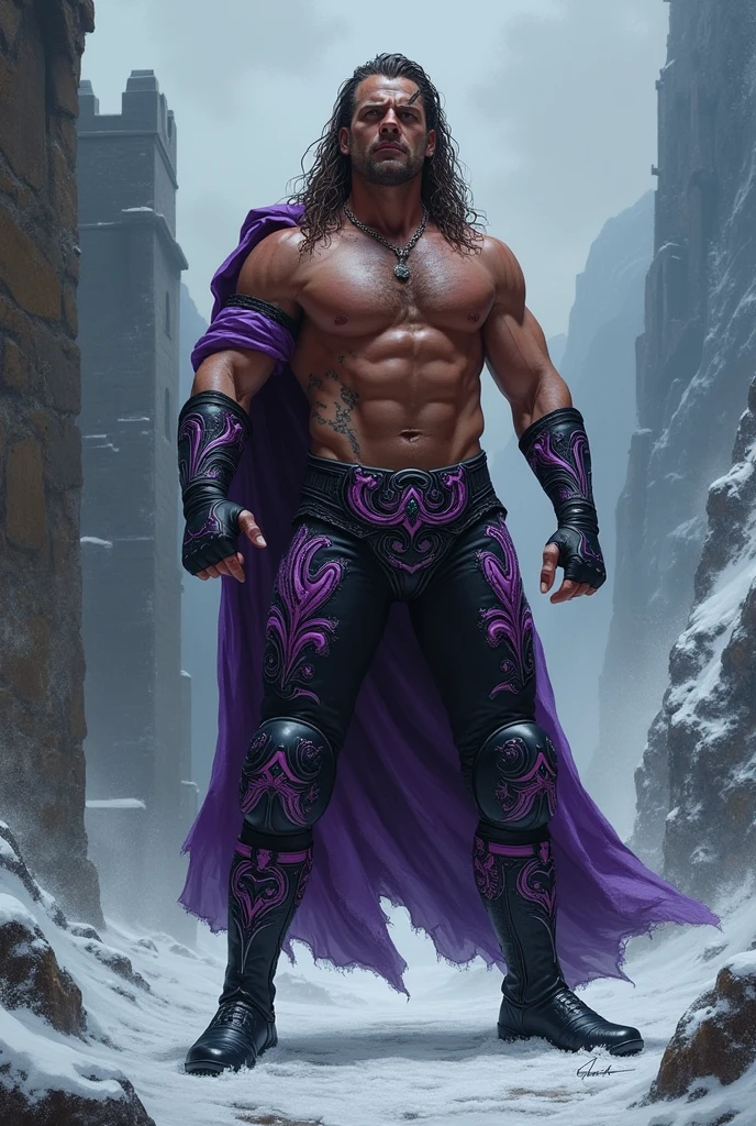 Bret Hart in Game Of Thrones style with purple details on the outfit