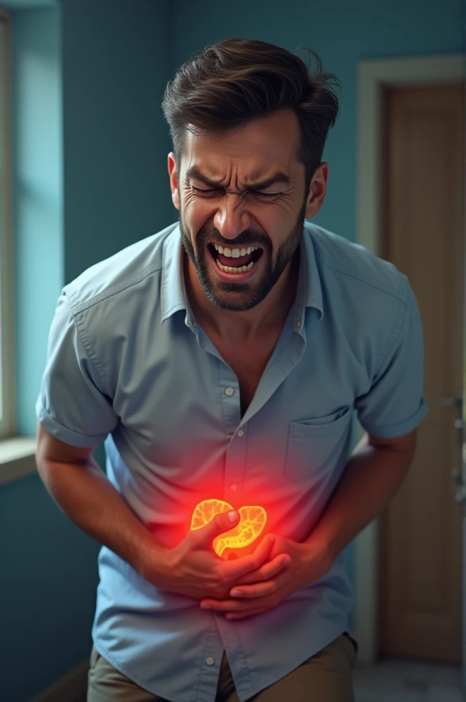A man having gallbladder stones pain expressions