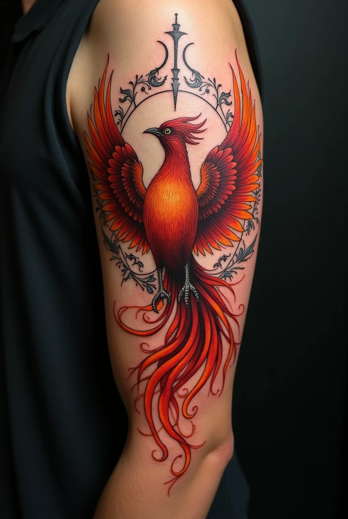 Phoenix reborn in Virgo tattoo for man's arm