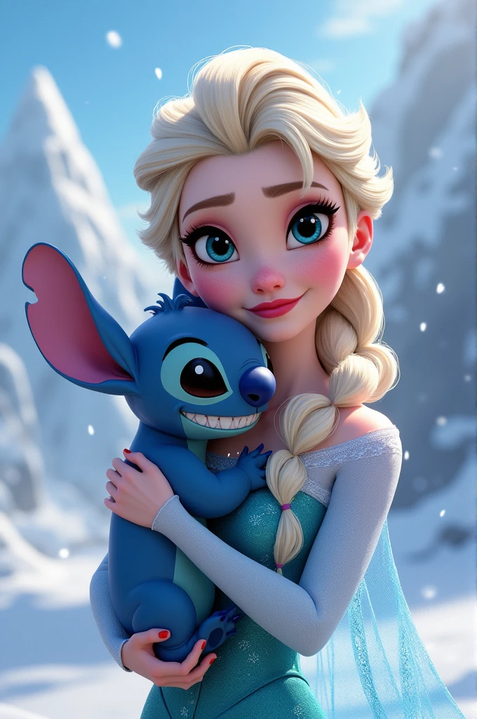 Elsa carrying Stitch