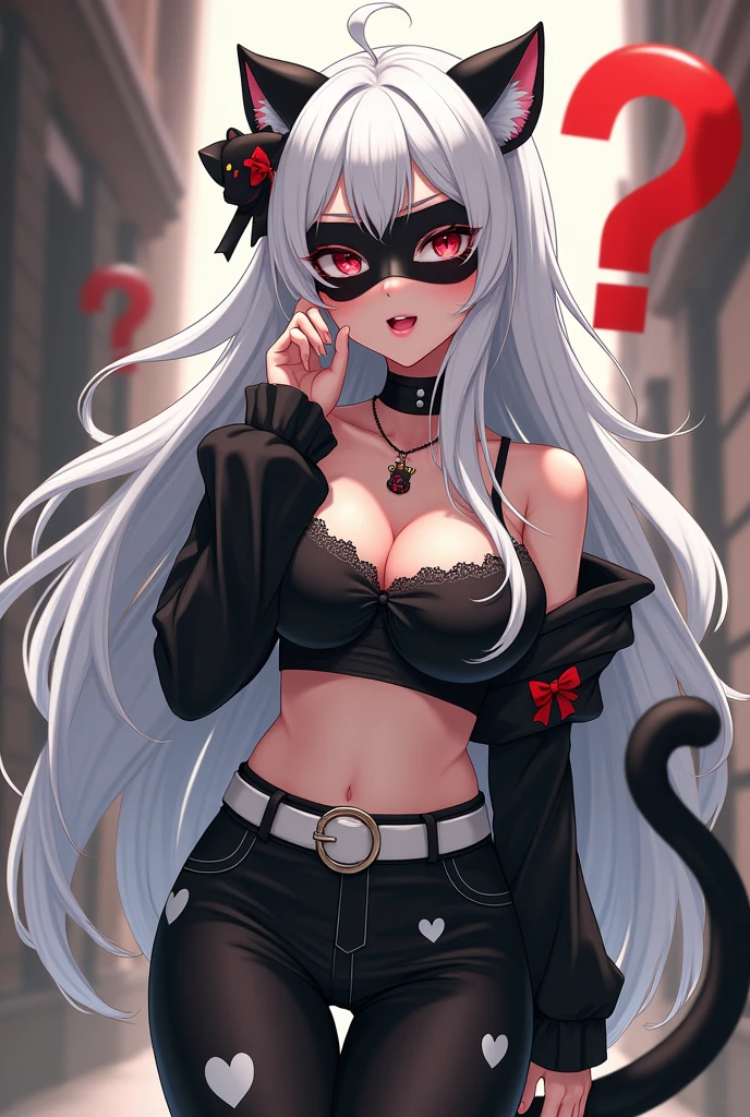 justice from helltaker, white hair, short ponytail, shades, grey eyes, smile, red bunnysuit, demon tail, short black horns, tie, fishnets, hd, highres