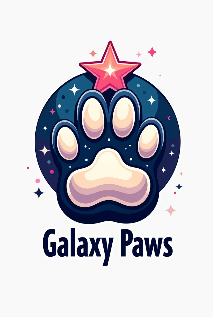 Draw a logo of a dog paw holding a star with the word "Galaxy Paws" With the G and the capital P at the top 