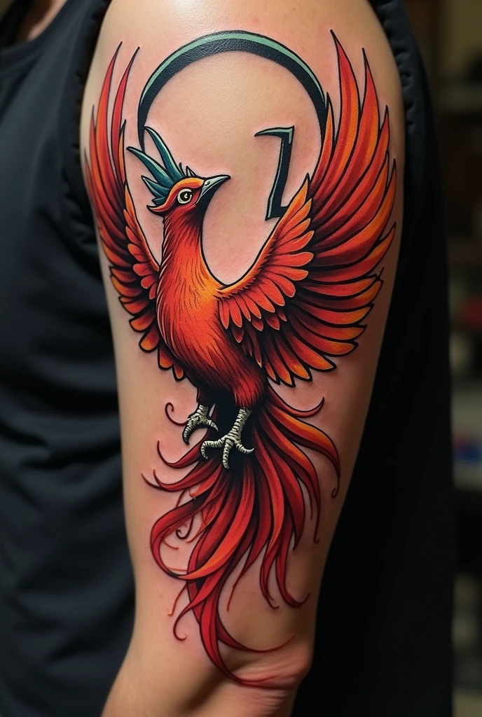 Phoenix reborn in Taurus tattoo for man's arm